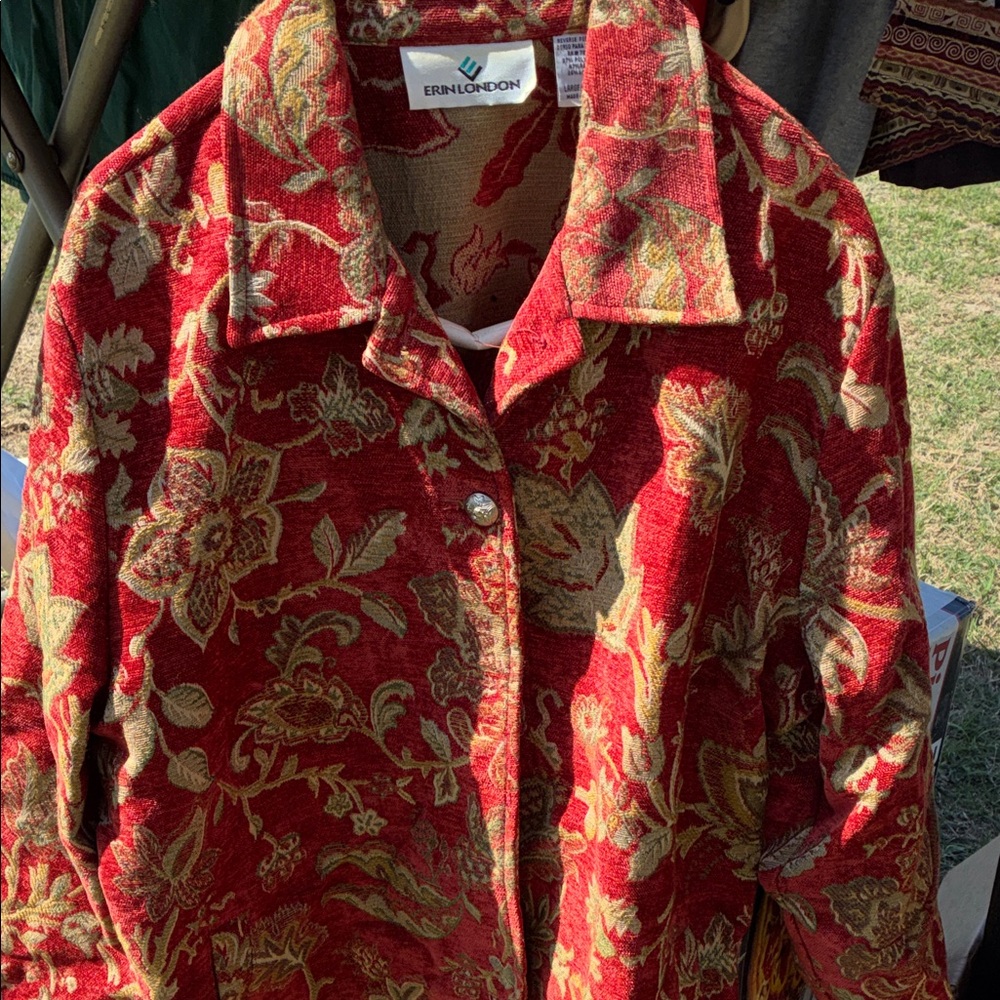 erin london red and gold floral jacquard jacket